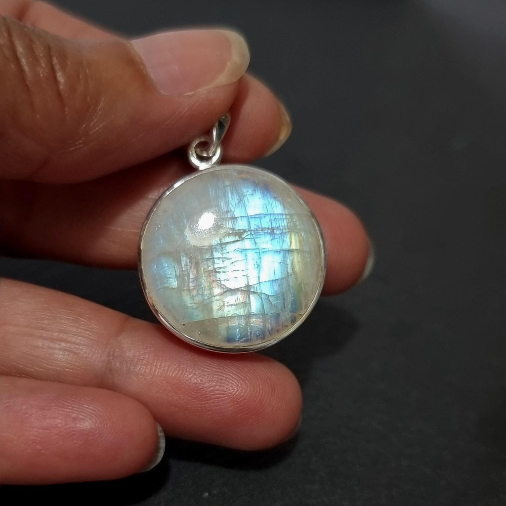 IMPERFECT Unisex Large Round Moonstone 925 Sterling Silver Pendant, MP24