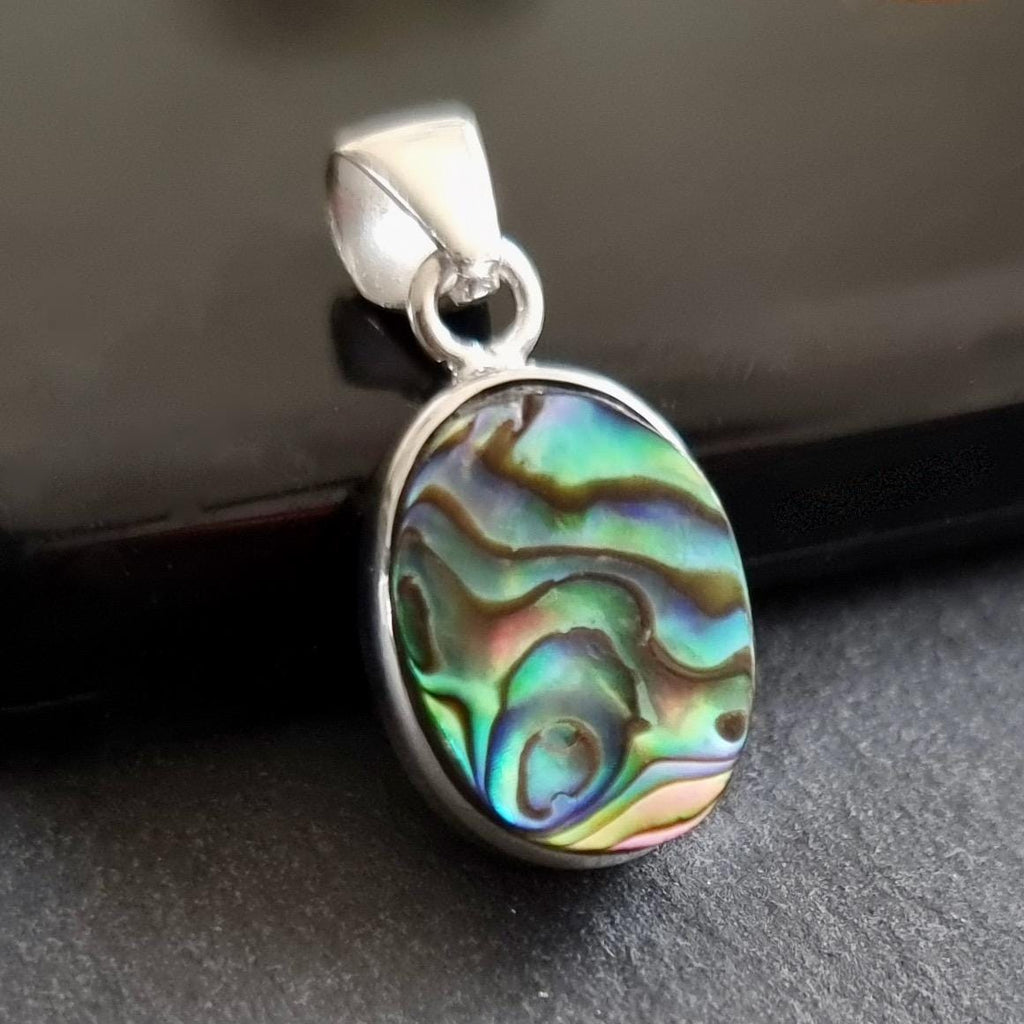 Stunning Small Oval Abalone 925 Sterling Silver Pendant, Stone Size 15mm x 12mm, P10ABE