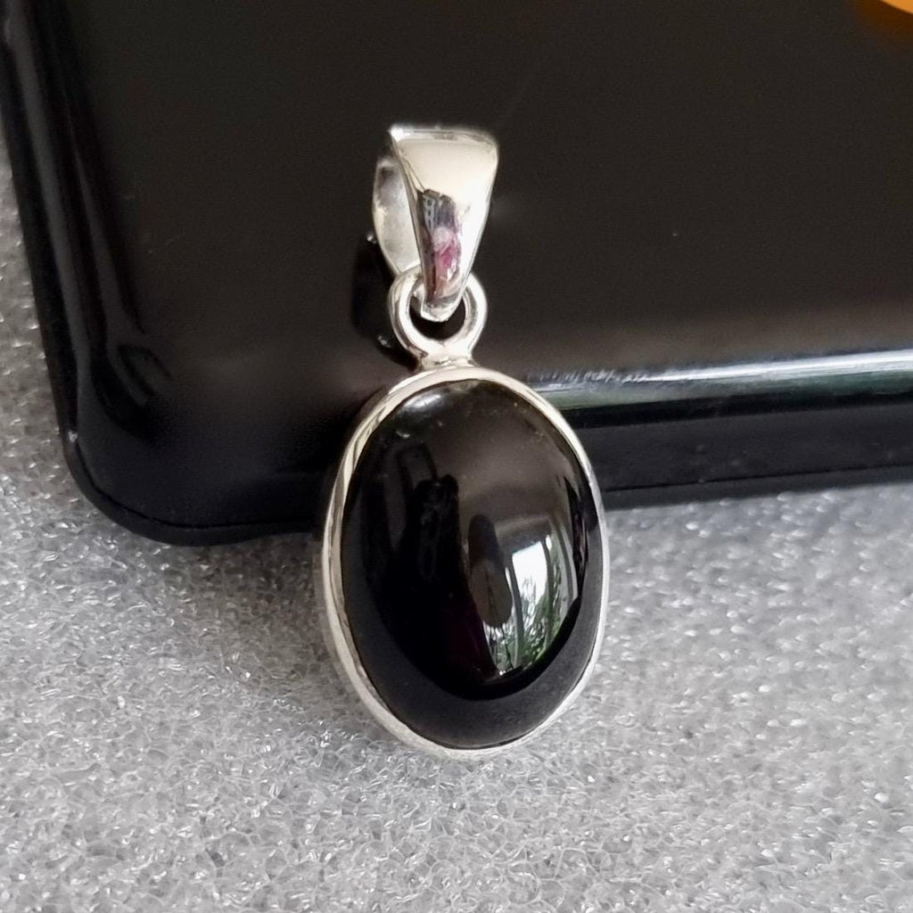 Unisex Small Oval Black Onyx 925 Sterling Silver  Pendant, Stone Size 15mm x 12mm, P10O