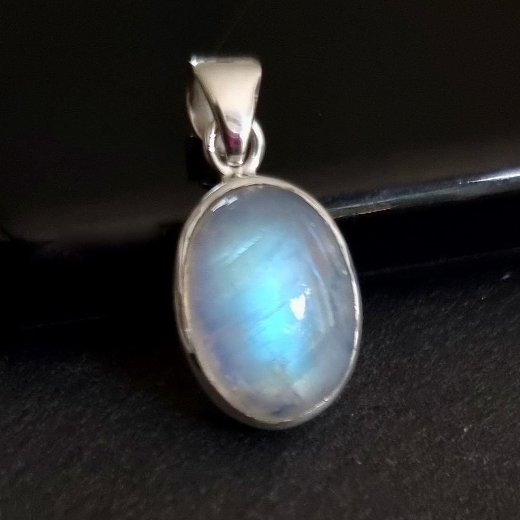 Unisex Small Oval Moonstone 925 Sterling Silver Pendant, Stone Size 15mm x 12mm, P10M