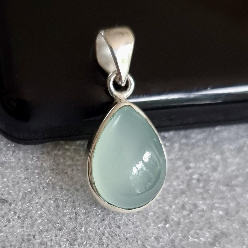 Small Teardrop Aqua Chalcedony 925 Sterling Silver Pendant, Stone Size 16mm x 12mm, P11C
