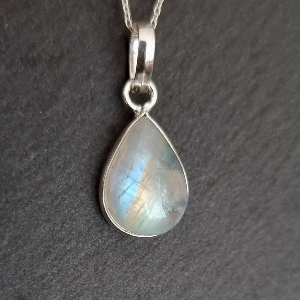 Dainty Teardrop Moonstone Pendant, 925 Sterling Silver, Bezel Set Stone Size 14mm x 10mm, June Birthstone, Bridal Necklace, Mistry Gems,P9SM