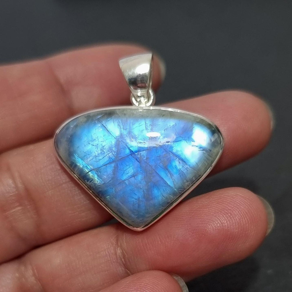 Large Wide Heart Blue Moonstone 925 Sterling Silver Pendant, MP9