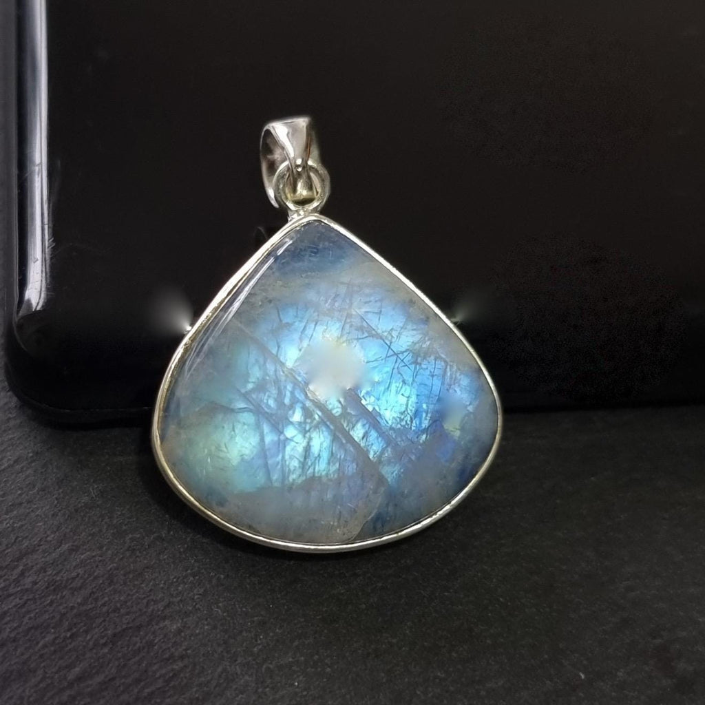 Large Wide Teardrop Blue Moonstone 925 Sterling Silver Pendant, MP28