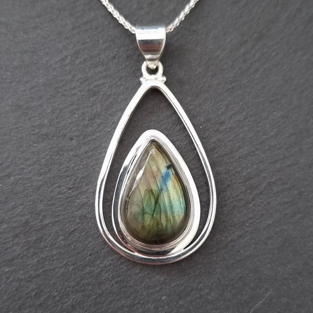 IMPERFECT Designer Large Teardrop Labradorite 925 Sterling Silver Pendant, LABP12