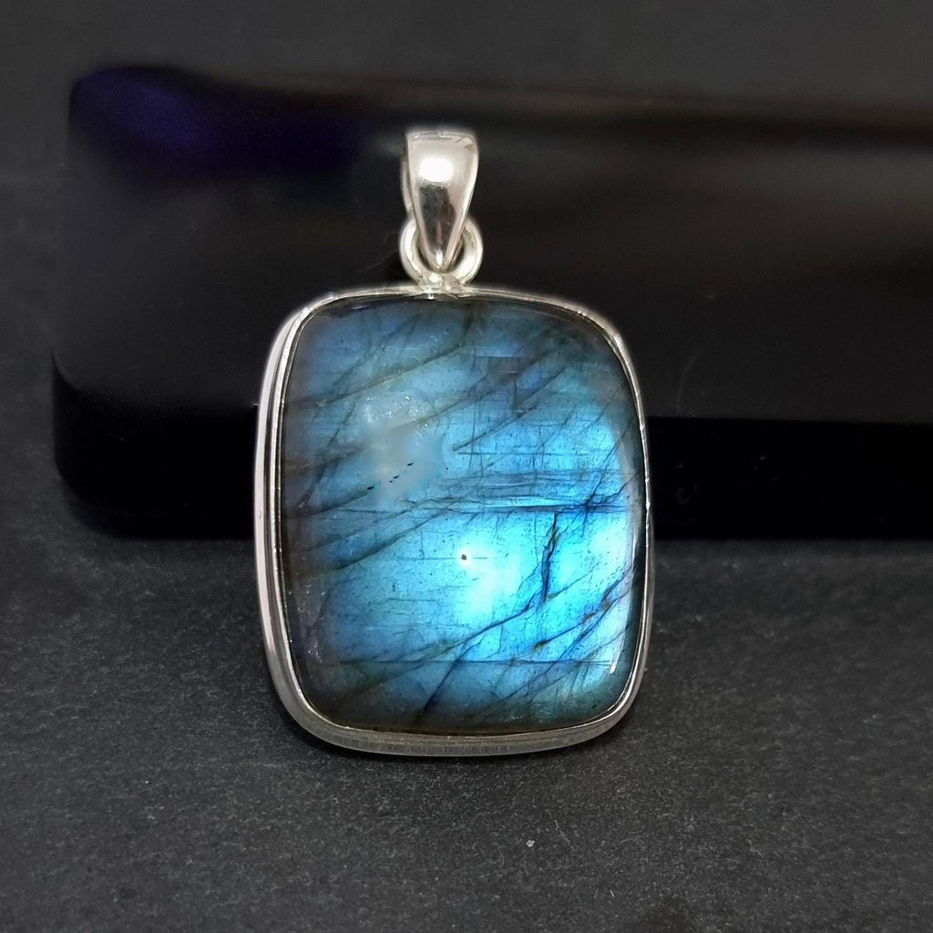 Chunky Large Rectangle Blue Labradorite 925 Sterling Silver Pendant, LABP6