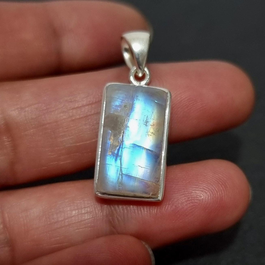 Cute Small Rectangle Moonstone 925 Sterling Silver Pendant, MP27