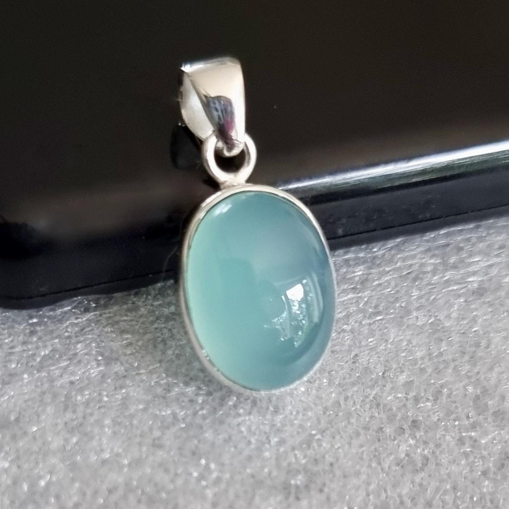 Small Oval Aqua Chalcedony 925 Sterling Silver  Pendant, Stone Size 15mm x 12mm, P10C