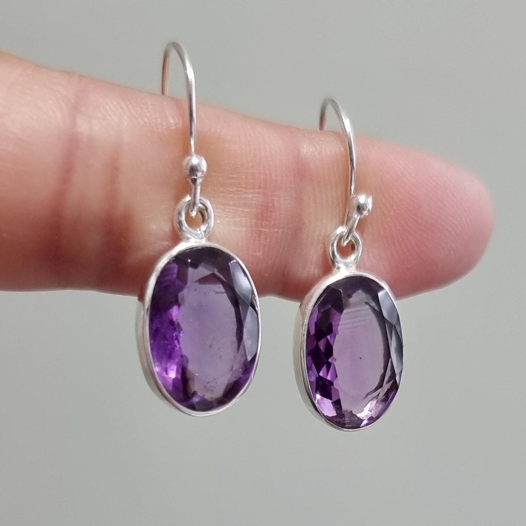 Large Oval Facetted Amethyst Earrings, 925 Sterling Silver, Stone 14mm x 10mm, February Birthstone, 6th Anniversary, Mistry Gems, E2AF