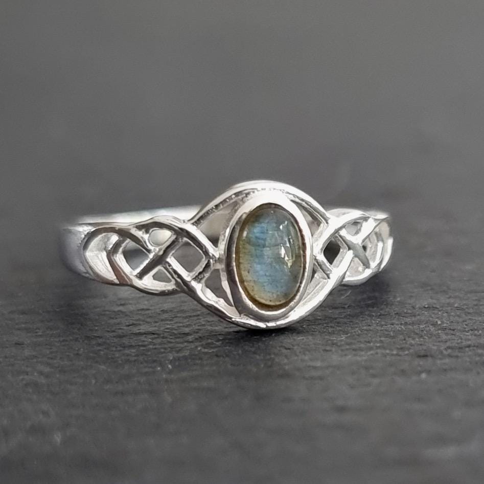 Unisex Celtic Knot Labradorite Ring 925 Sterling Silver, R33LAB