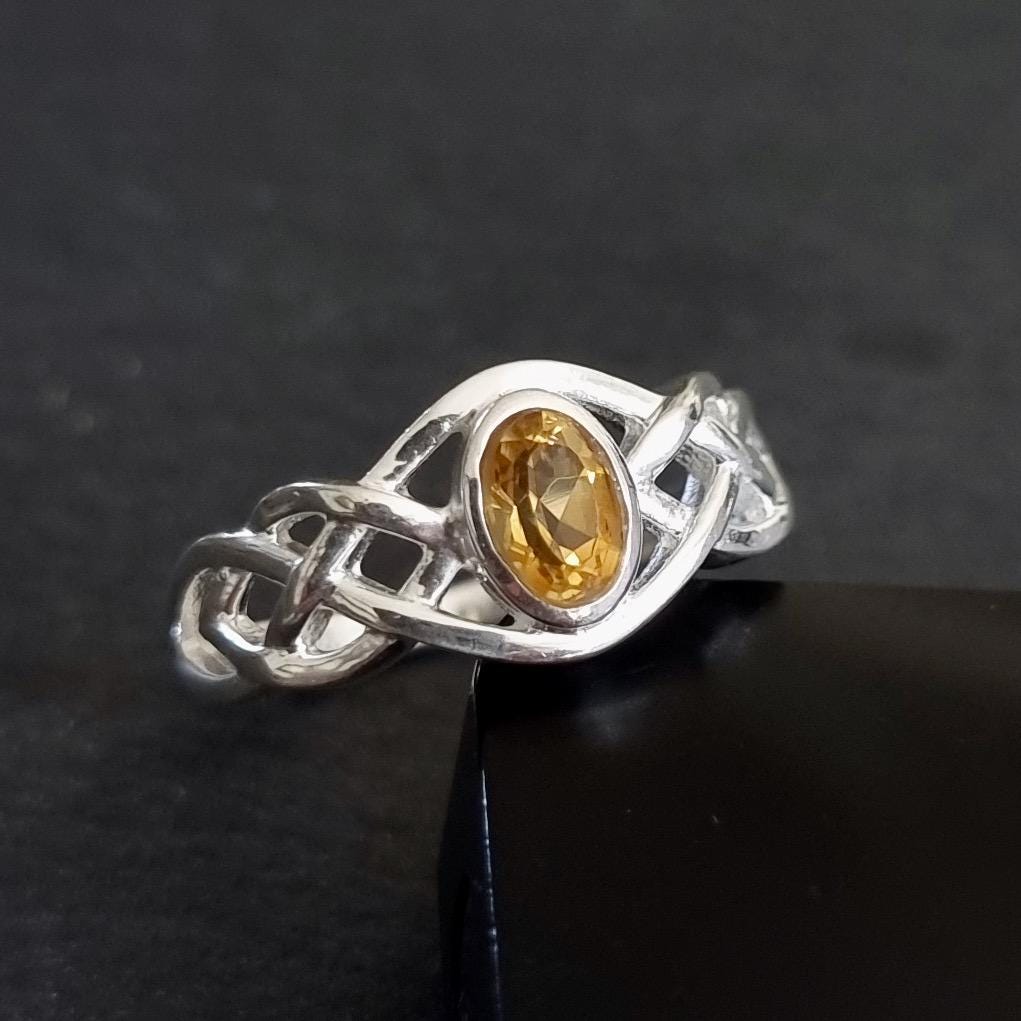 Celtic Knot Citrine Ring, 925 Sterling Silver Ring, Yellow Gemstone Celtic Weave Ring, 13th Anniversary Gift, Mistry Gems, R33CIT