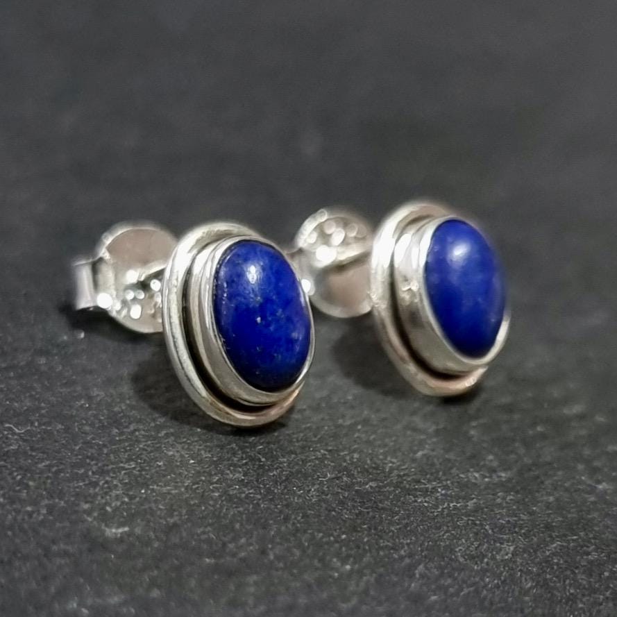 Elegant Oval Lapis Lazuli Stud Earrings, 925 Sterling Silver, S3LL