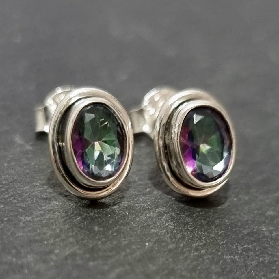 Elegant Oval Mystic Topaz Studs Earrings, 925 Sterling Silver, S3MT