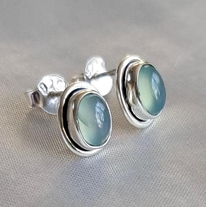 Elegant Oval Chalcedony Studs Earrings, 925 Sterling Silver, S3C