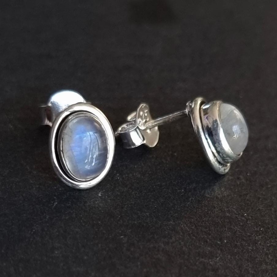 Elegant Oval Moonstone Stud Earrings, 925 Sterling Silver, S3M