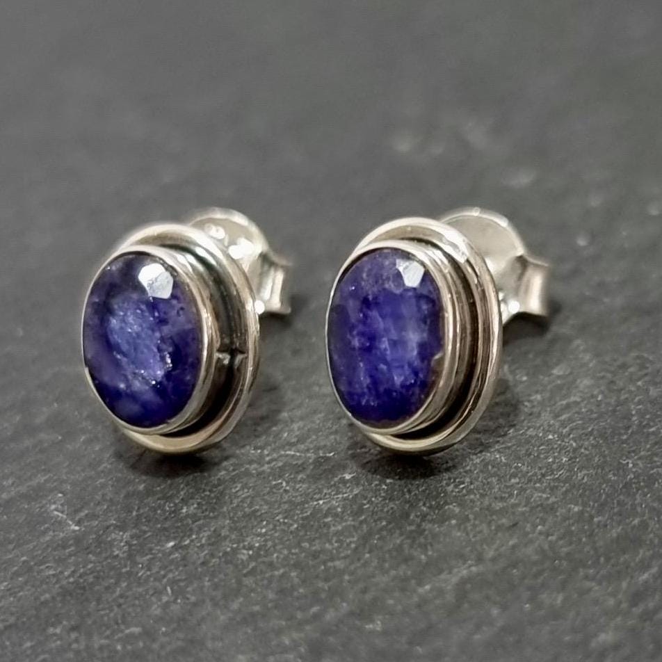 Elegant Oval Sapphire Studs Earrings, 925 Sterling Silver, S3S