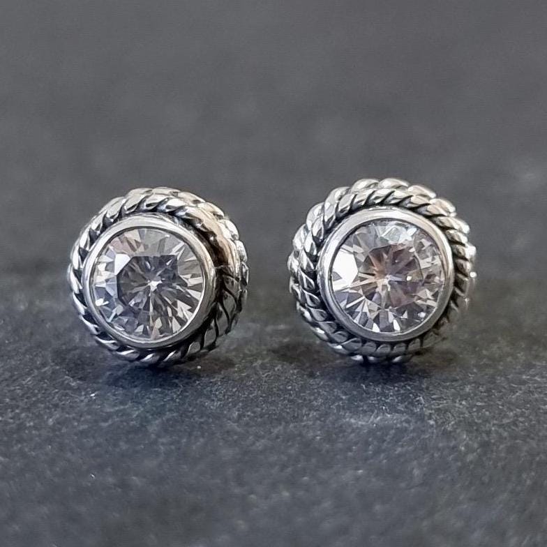 Boho Sparkling Cubic Zirconia Stud Earrings – 925 Sterling Silver April Birthday Gift