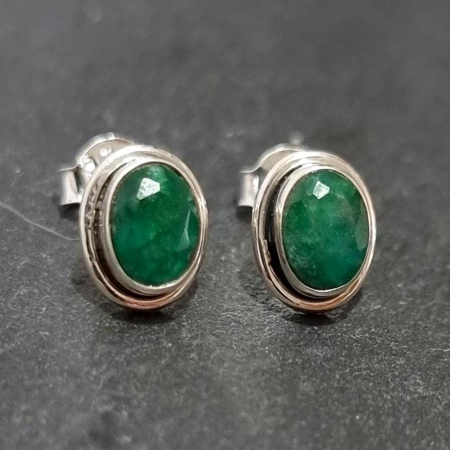 Elegant Oval Emerald Studs Earrings, 925 Sterling Silver, S3EM