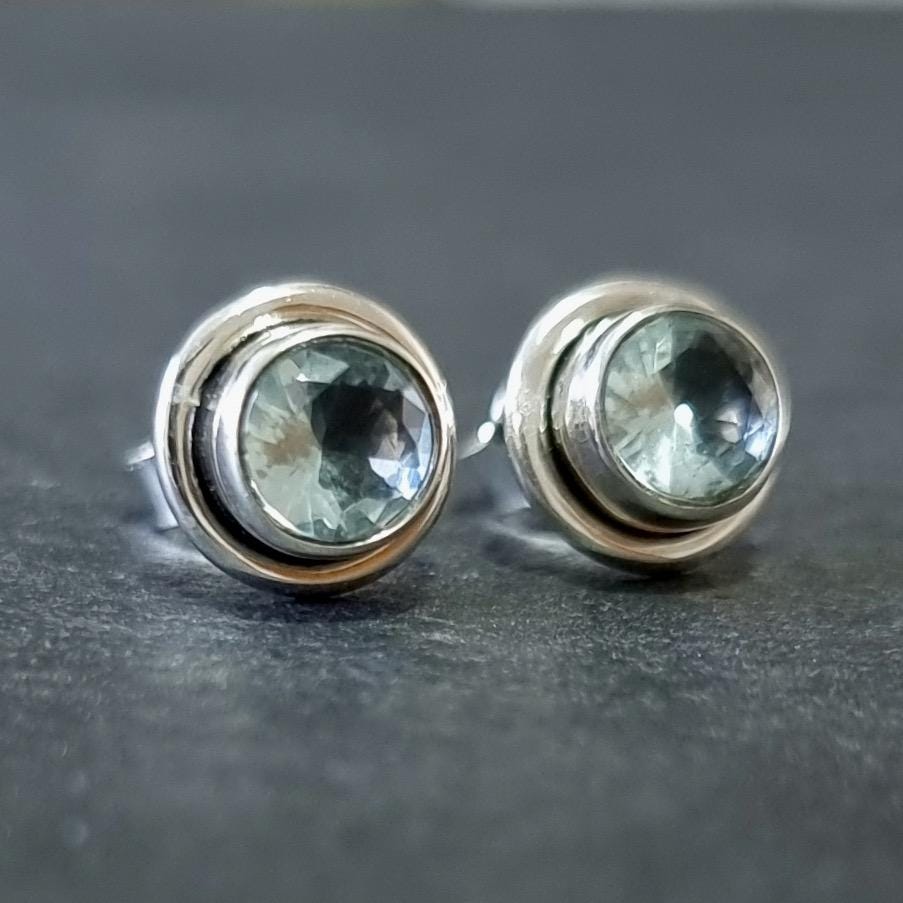 Chic Round Blue Topaz Studs Earrings, 925 Sterling Silver, S16BT