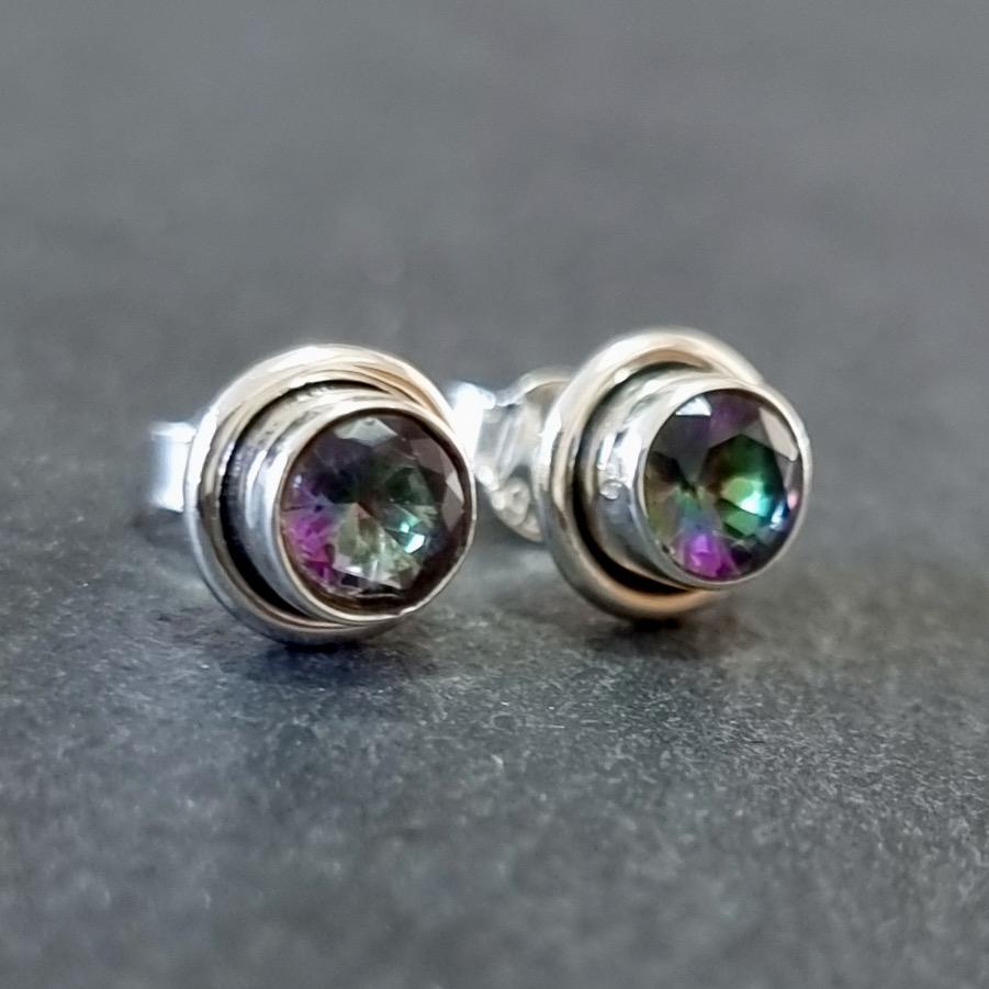 Elegant Round Mystic Topaz Studs Earrings, 925 Sterling Silver, S16MT