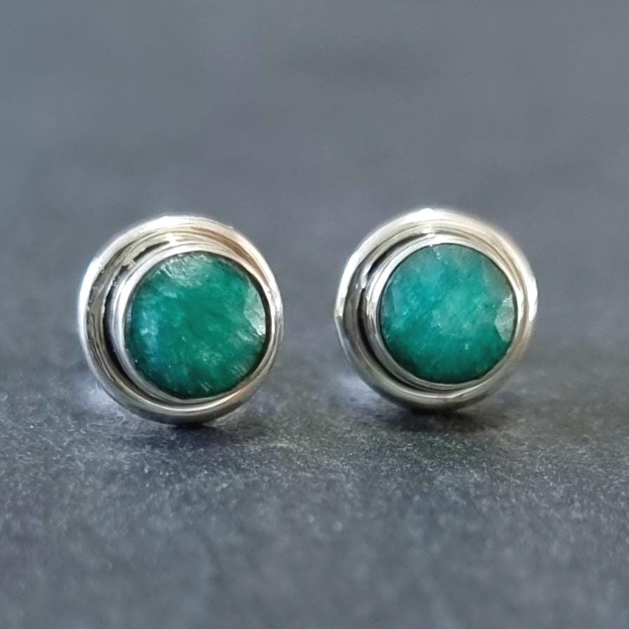 Striking Round Emerald Studs Earrings, 925 Sterling Silver, S16EM