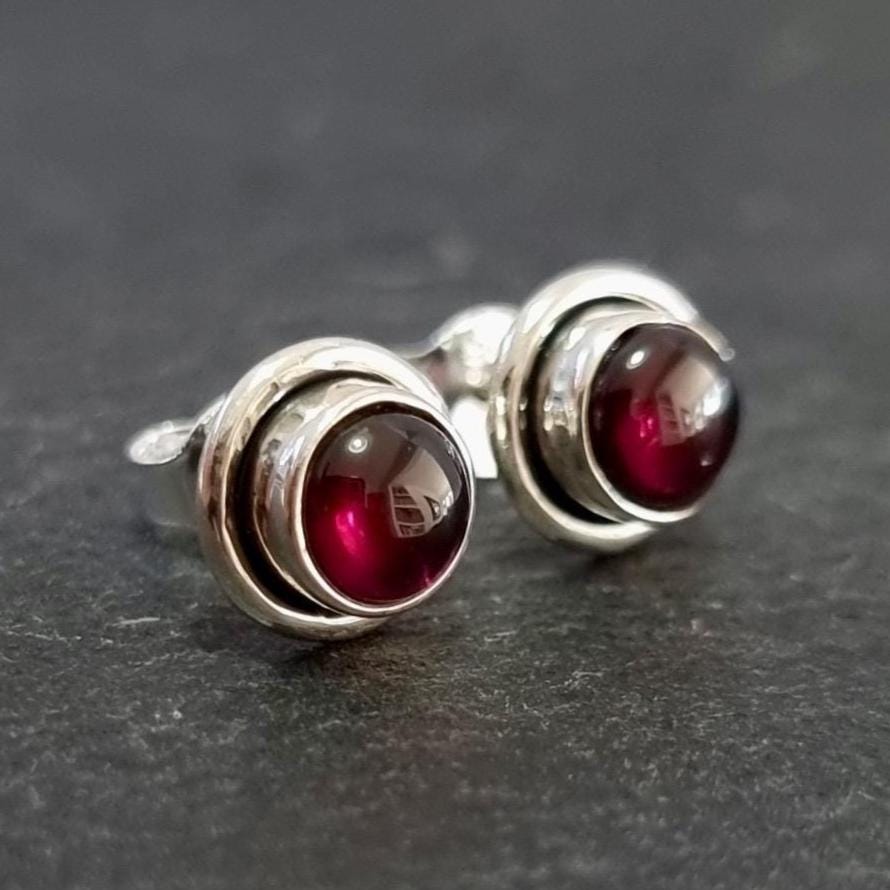 Classy Round Garnet Studs Earrings, 925 Sterling Silver, S16G