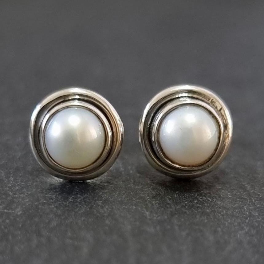 Timeless Round Pearl Stud Earrings, 925 Sterling Silver, S16PL