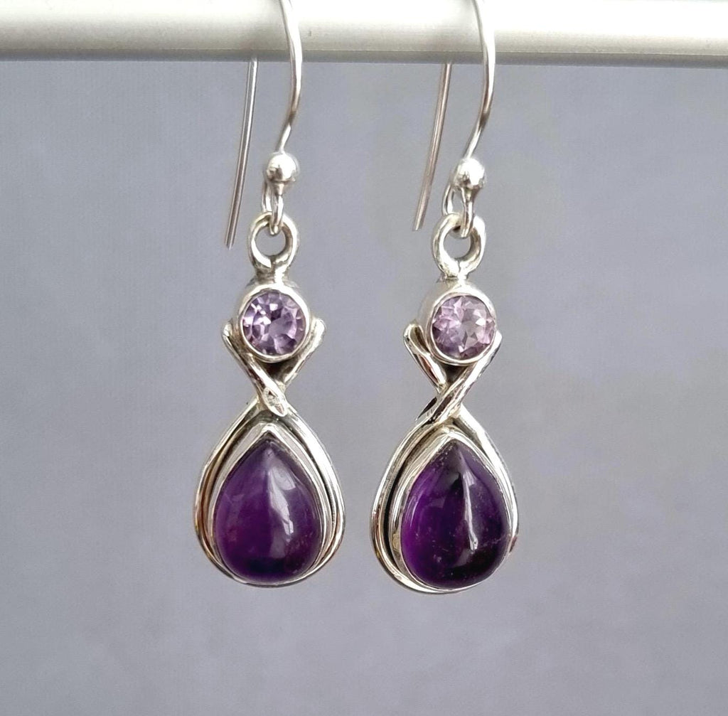 Amethyst Teardrop Earrings in 925 Silver – Feb Birthday Gift