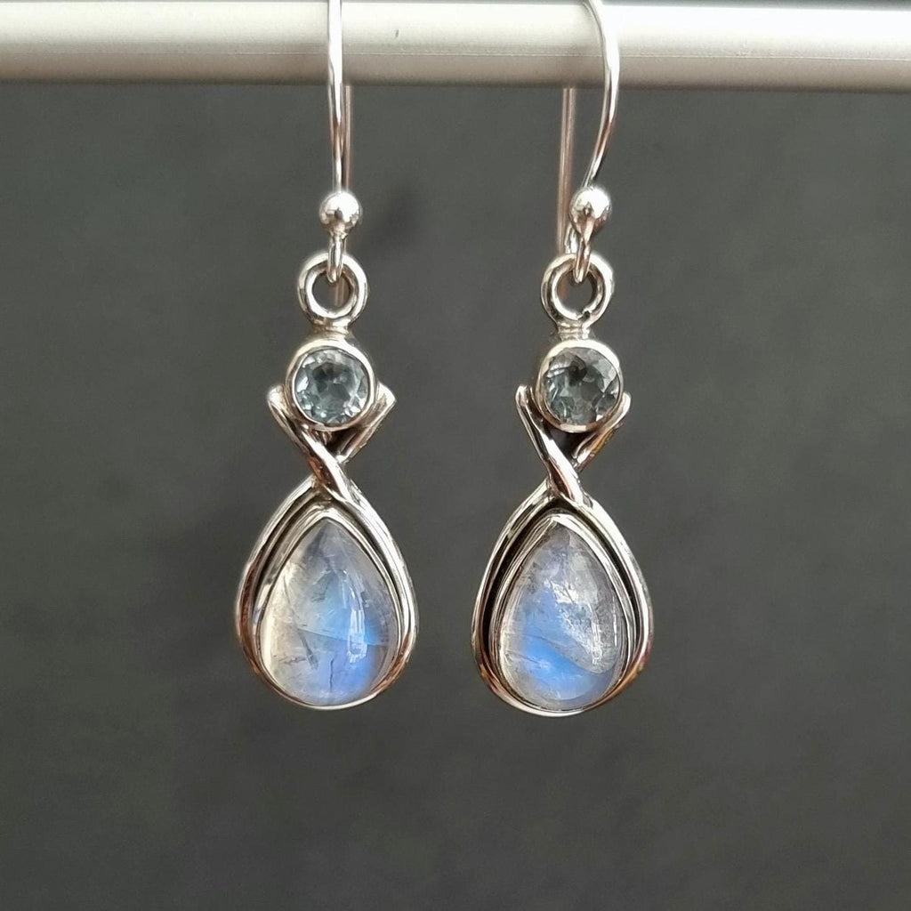 Moonstone & Blue Topaz Earrings in 925 Sterling Silver