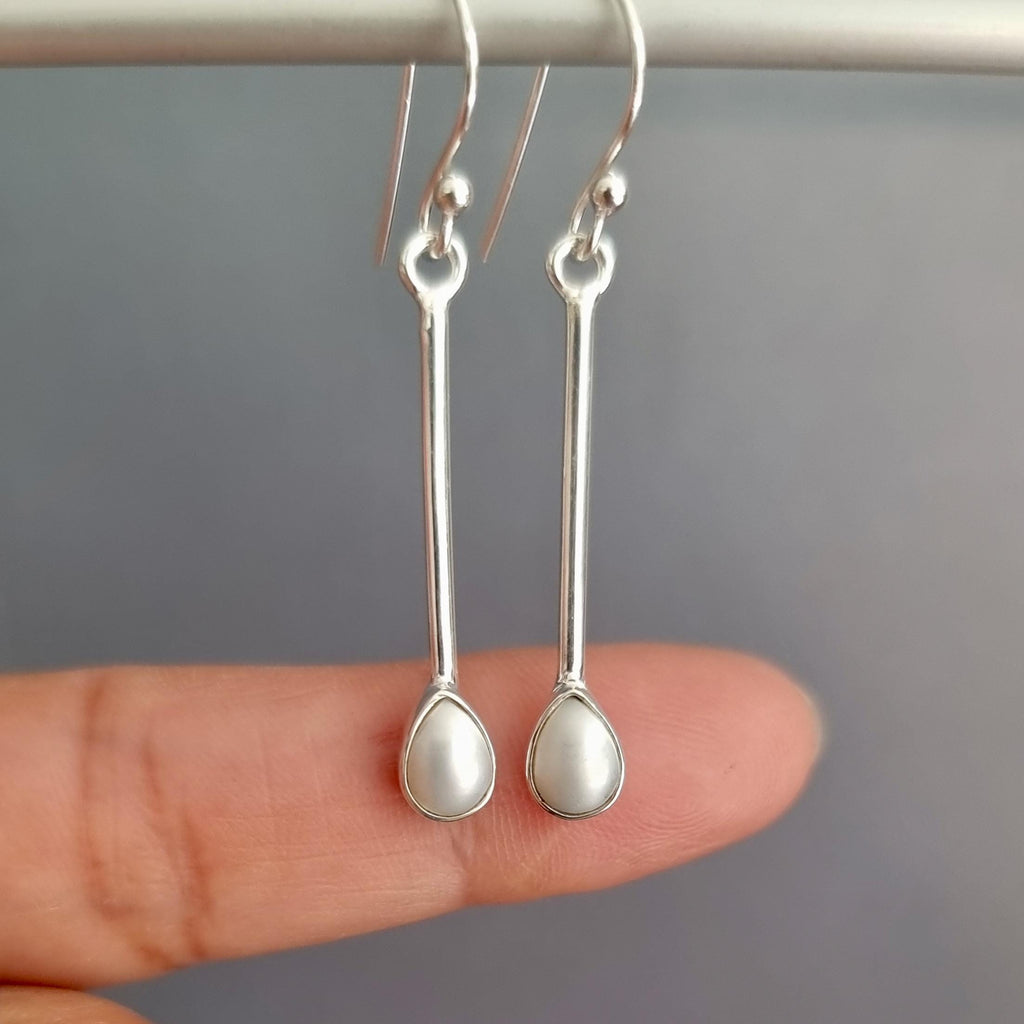 Contemporary Sterling Silver Teardrop Pearl Earrings – June Birthday Gift