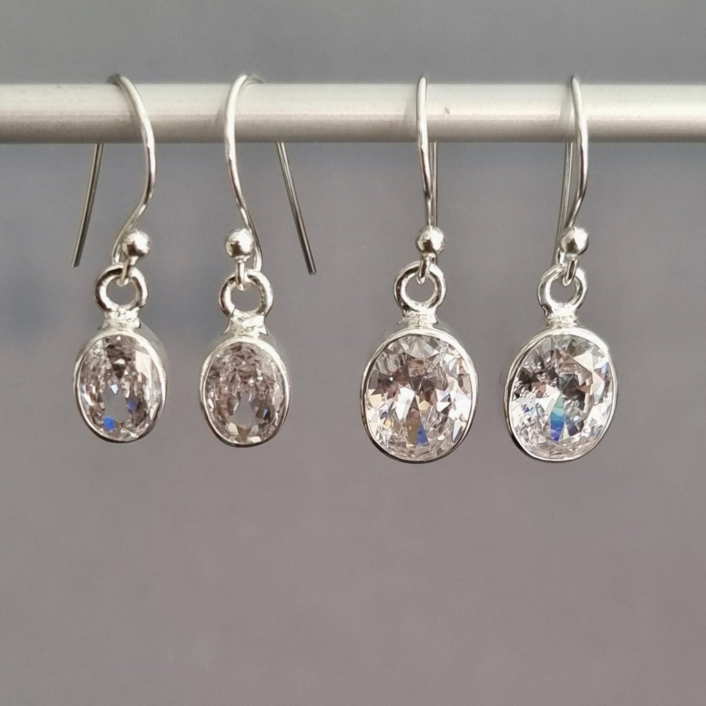 Minimalist Oval Cubic Zirconia Earrings – 925 Sterling Silver April Birthday Gift