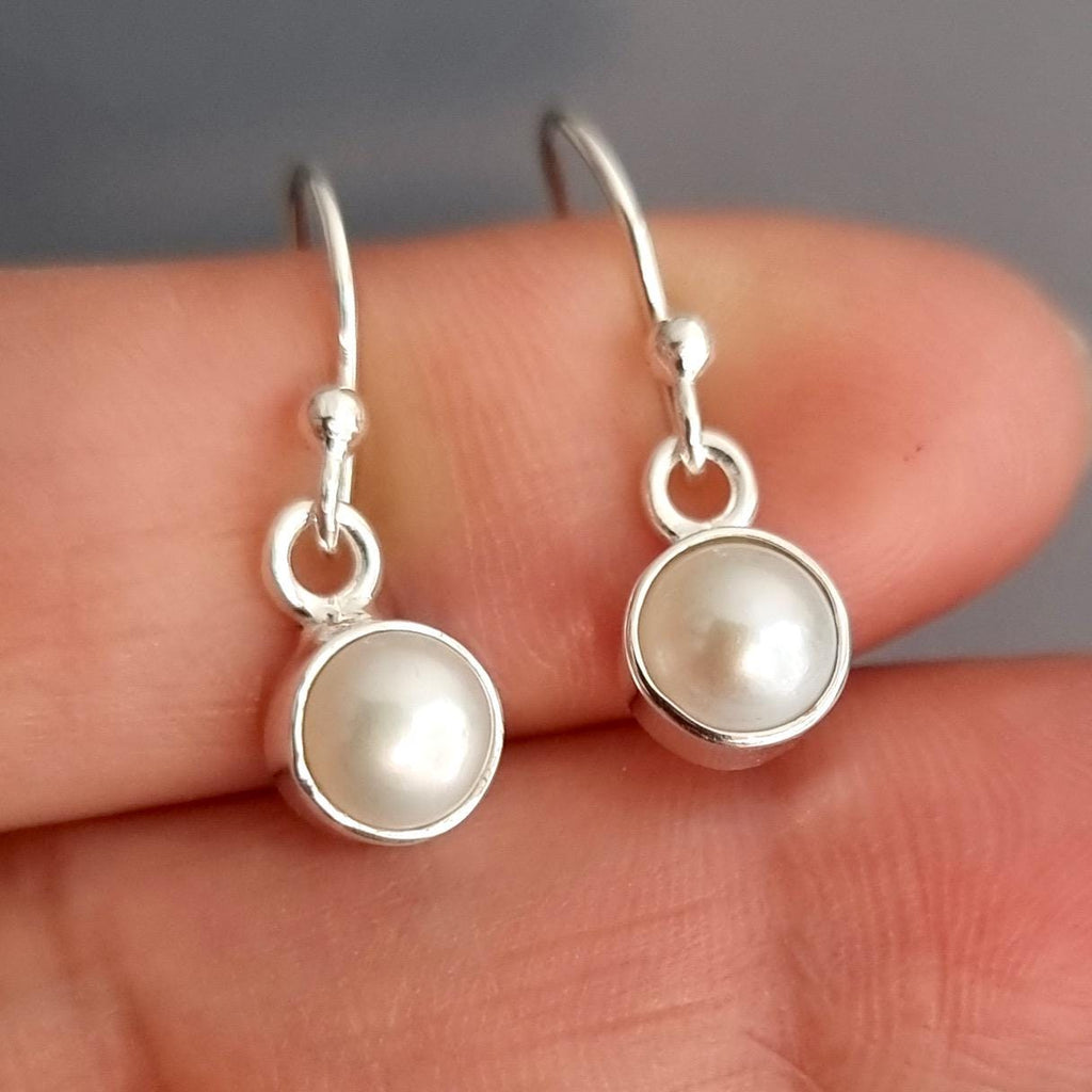 Minimalist Round 6mm Pearl Earrings, 925 Silver June Birthday Gift