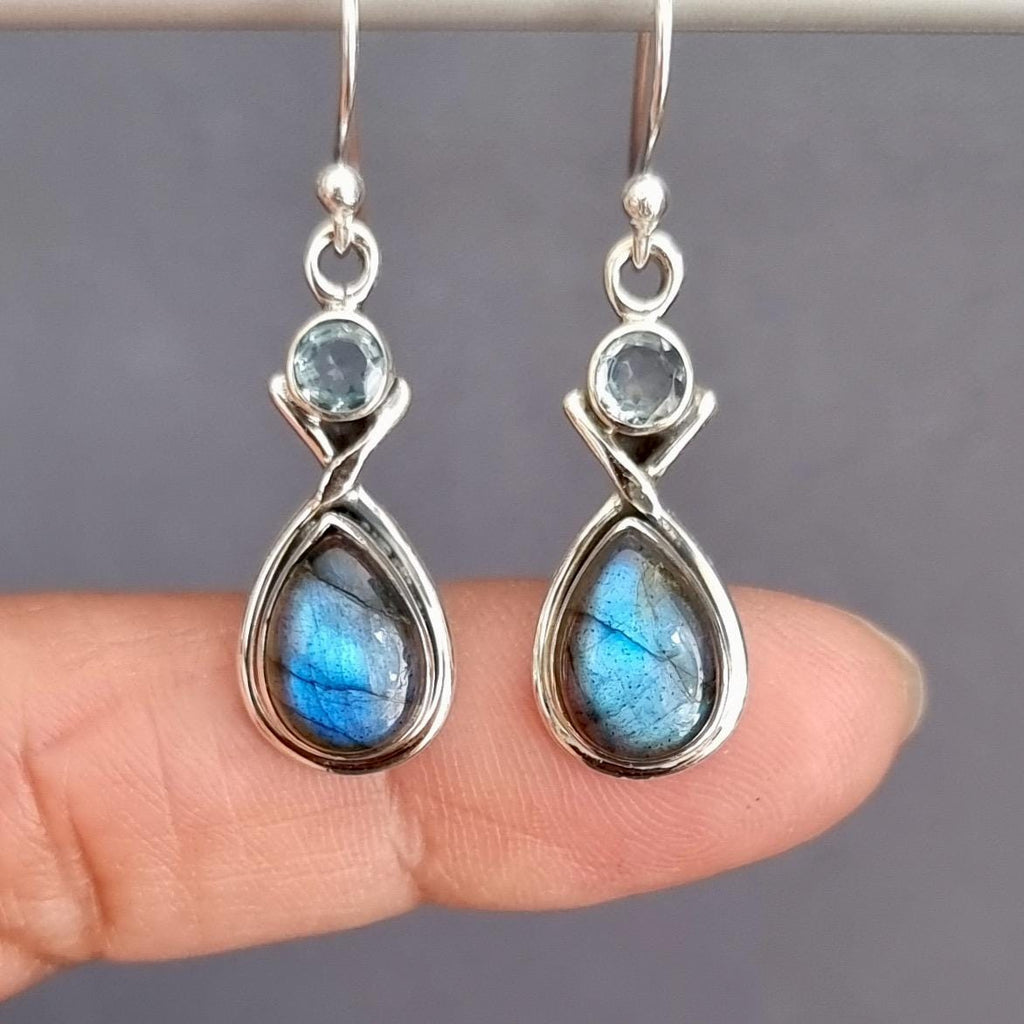Labradorite & Blue Topaz Earrings in 925 Sterling Silver
