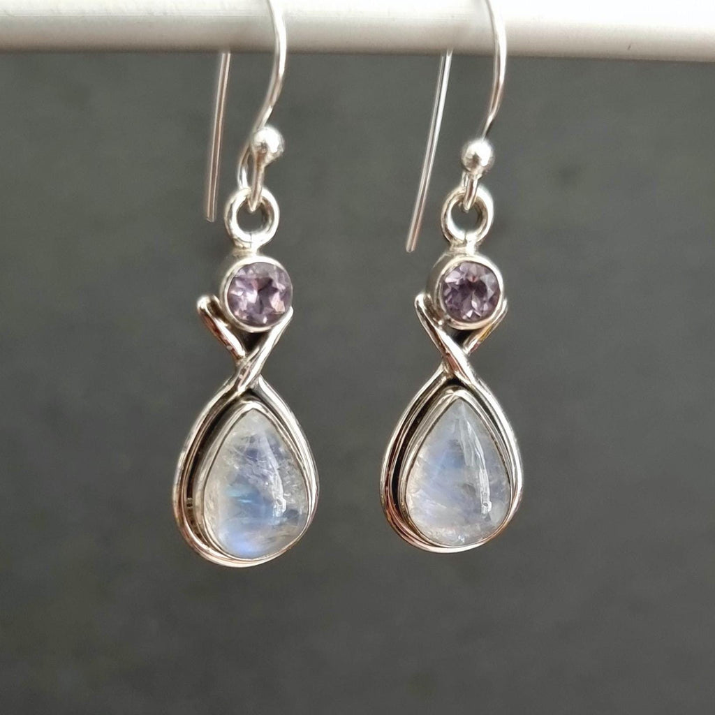 Moonstone & Amethyst Earrings in 925 Sterling Silver