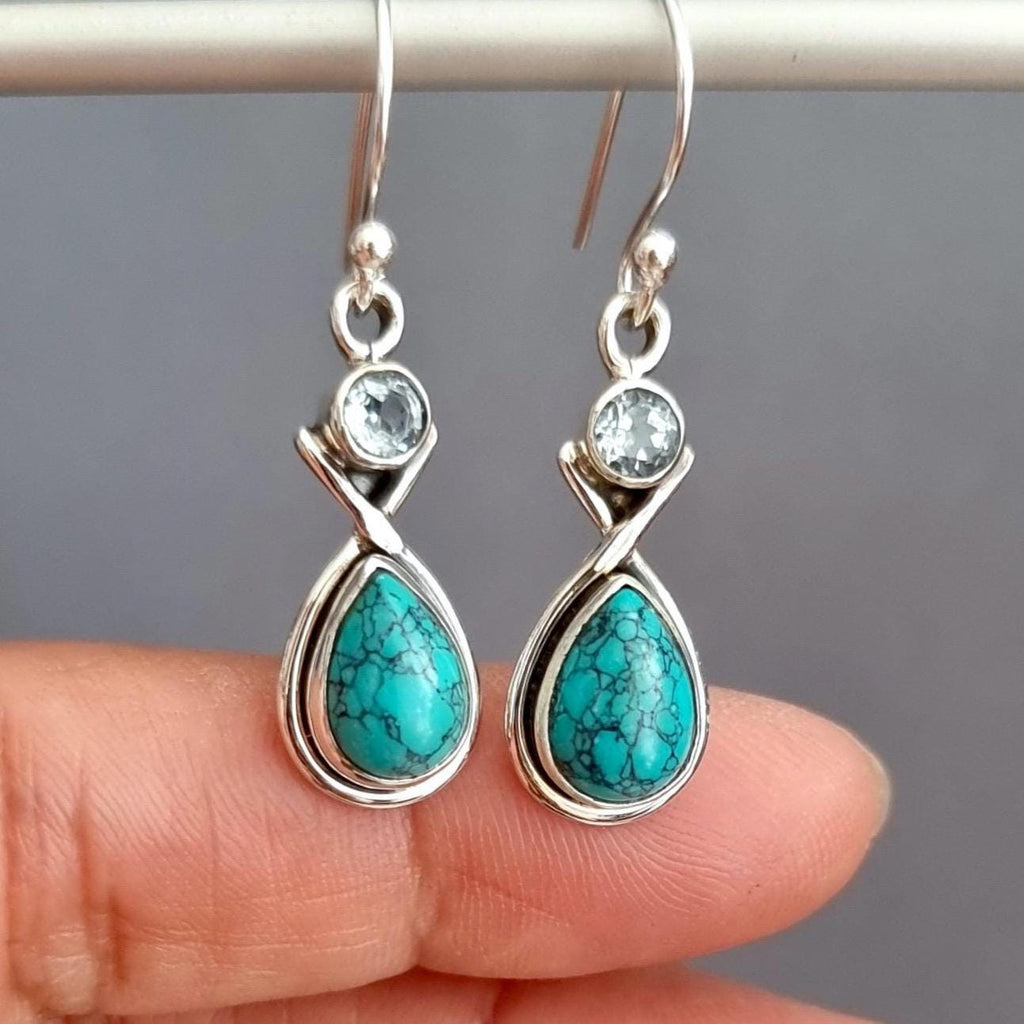 Designer Turquoise Earrings with Blue Topaz – 925 Silver, December Gift