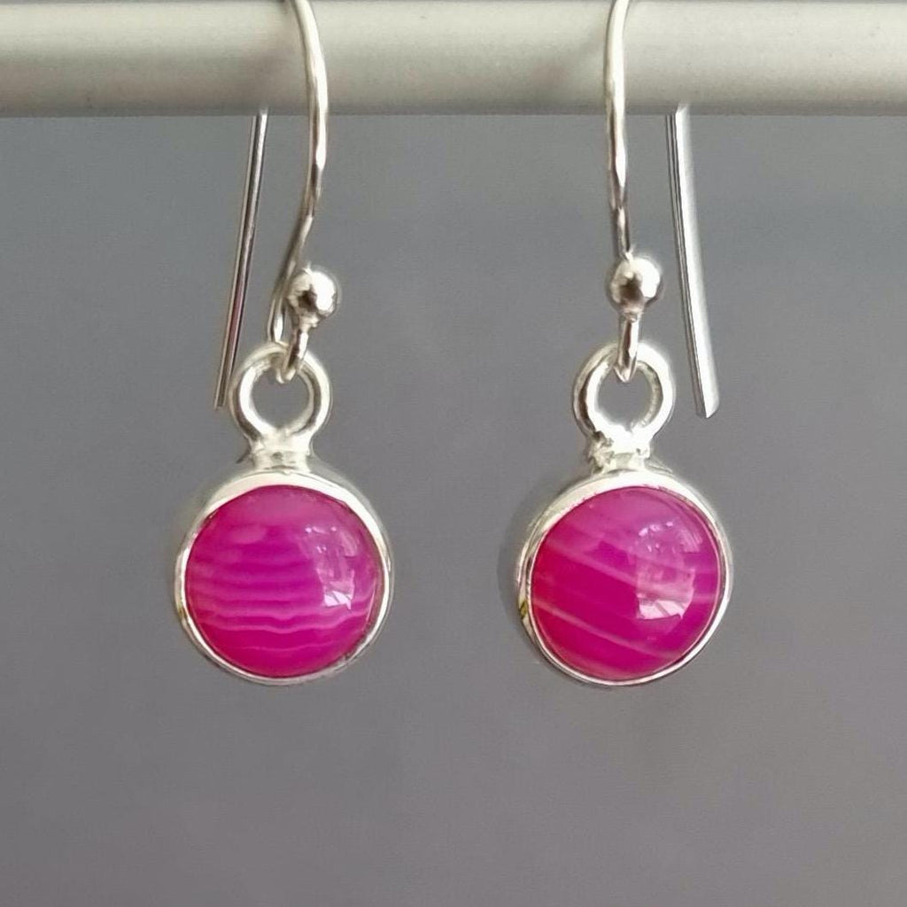 Small Hot Pink Agate Dangly Earrings – 925 Sterling Silver Bridesmaids Jewellery