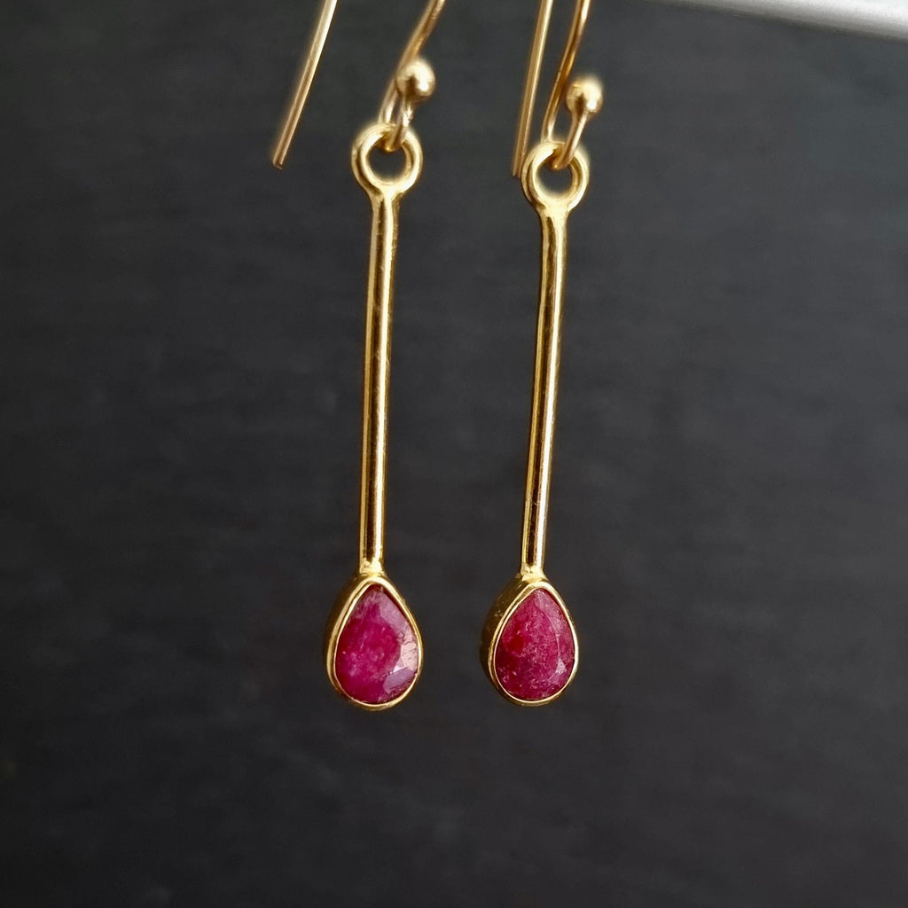 Gold Facetted Ruby Earrings in 925 Sterling Silver