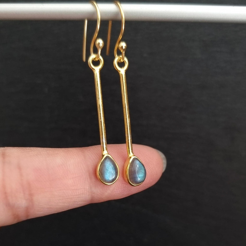 Gold Labradorite Earrings in 925 Sterling Silver
