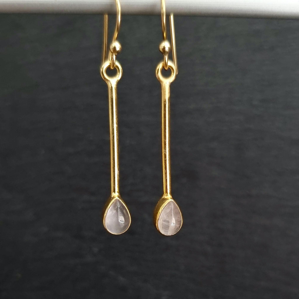 Gold Teardrop Rose Quartz Earrings in 925 Sterling Silver