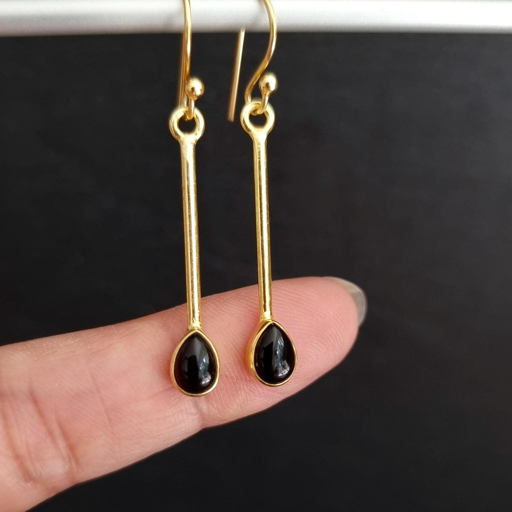 Gold Plated Black Onyx Earrings in 925 Sterling Silver