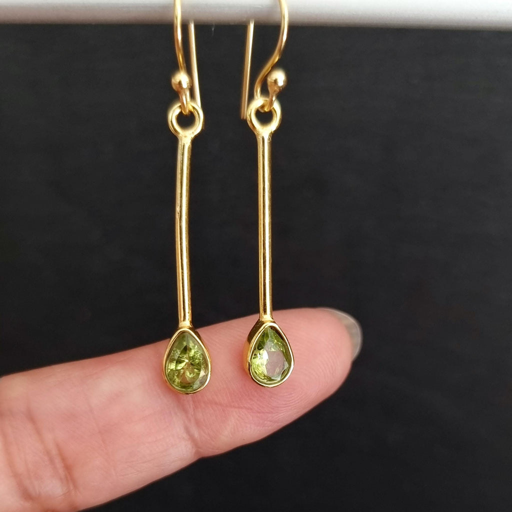 Gold Facetted Peridot Earrings in 925 Sterling Silver