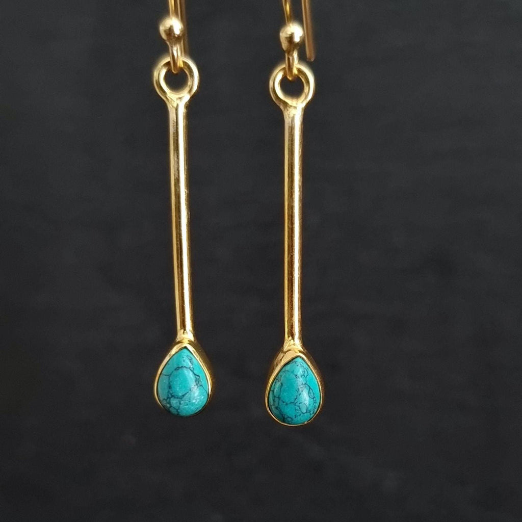 Gold Plated Teardrop Turquoise Earrings in 925 Silver