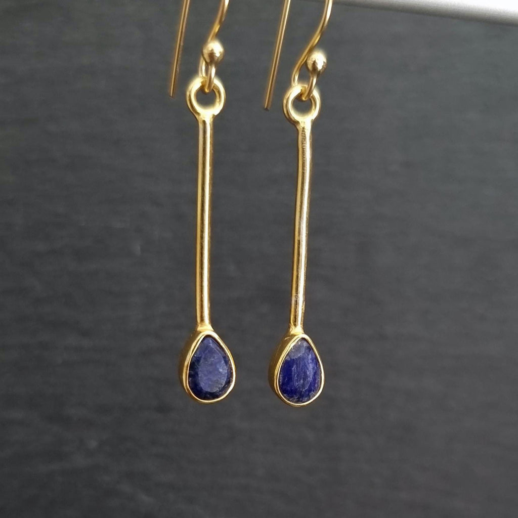Gold Teardrop Sapphire Earrings in 925 Sterling Silver