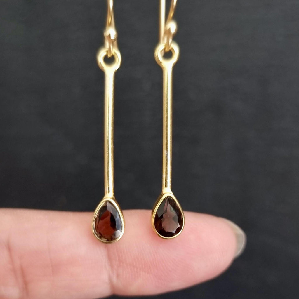 Gold Teardrop Smoky Quartz Earrings in 925 Sterling Silver