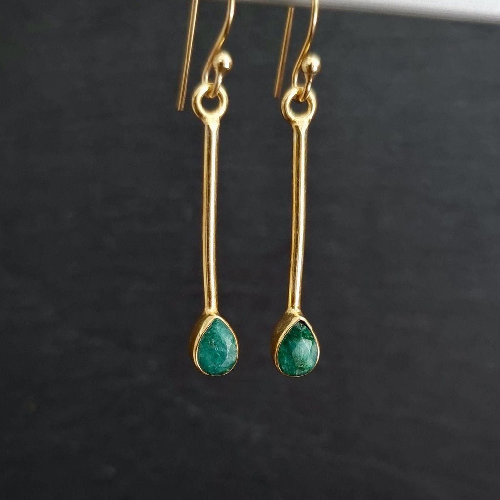 Gold Plated Emerald Earrings in 925 Sterling Silver