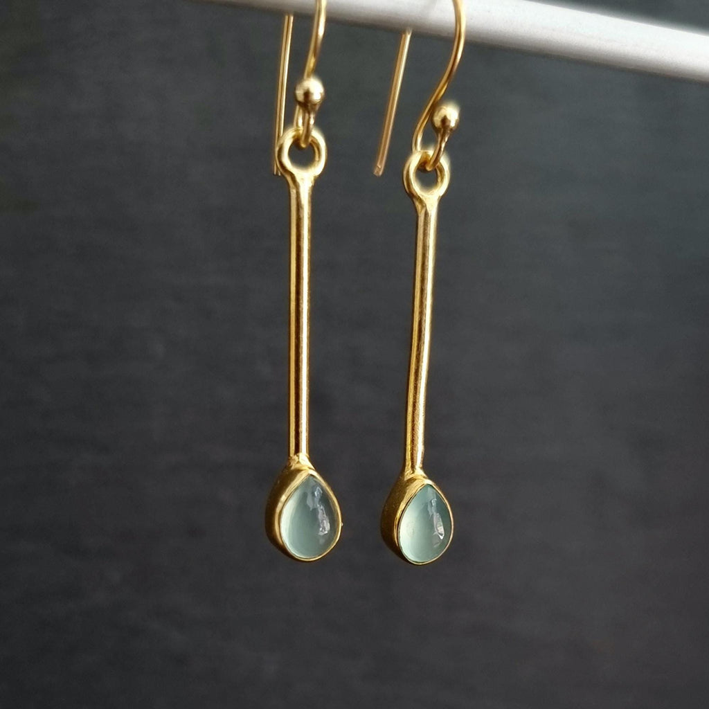 Gold Plated Aqua Chalcedony Earrings in 925 Sterling Silver