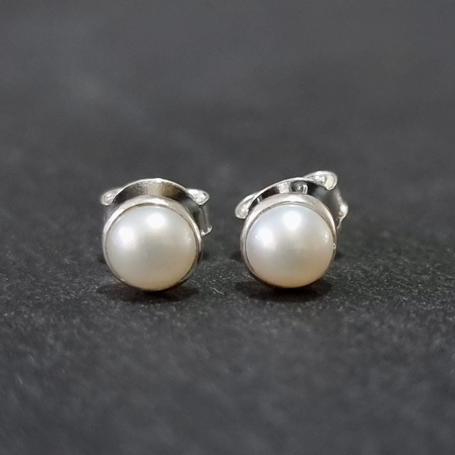 Dainty 5mm Round Pearl Stud Earrings | 925 Sterling Silver, S5PL