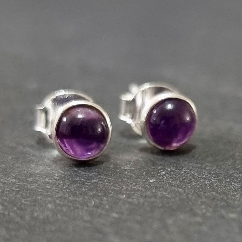 Dainty 5mm Round Amethyst Stud Earrings | 925 Sterling Silver, S5A