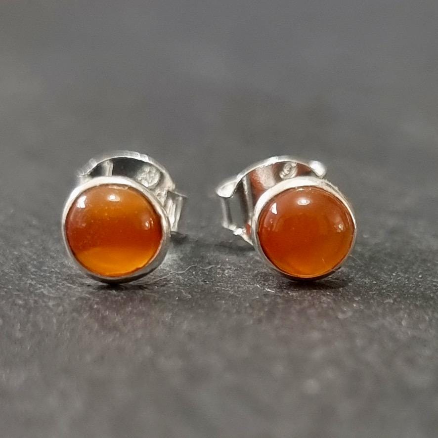 Dainty 5mm Round Carnelian Studs Earrings | 925 Sterling Silver, S5CARN