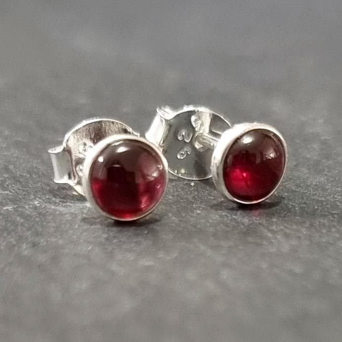 Dainty 5mm Round Garnet Studs Earrings | 925 Sterling Silver, S5G